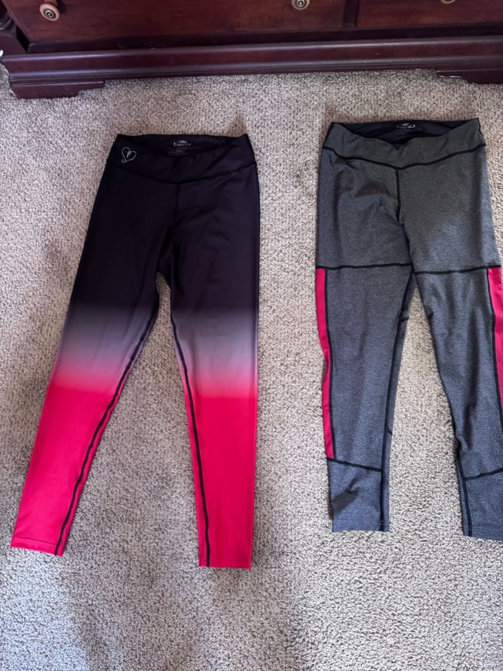 Lot of 2- Ombre Pink-to-Black and Black and Red Performance Leggings